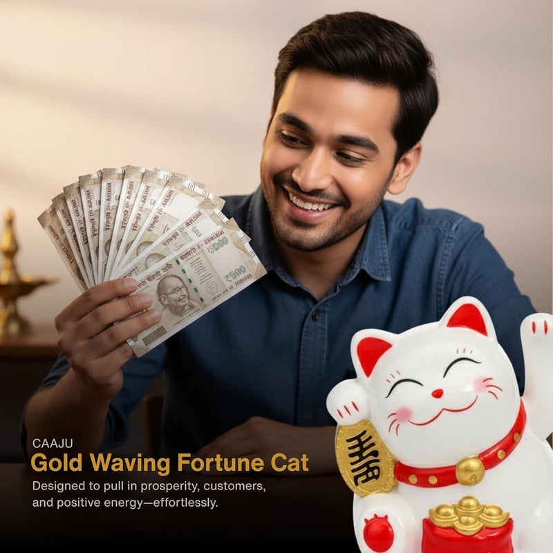 Caaju 5cm Plastic Maneki Neko Lucky Cat - Waving Arm Solar Powered Good Luck Wealth Display - Image 2